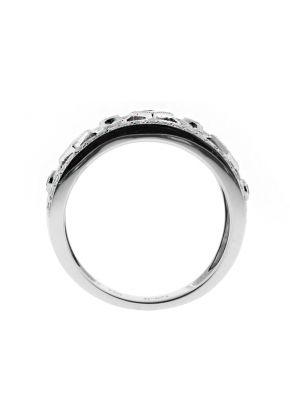 9.3mm Wide Ladies Ring with Open Design Work with Milgrain Detail in 18kt White Gold