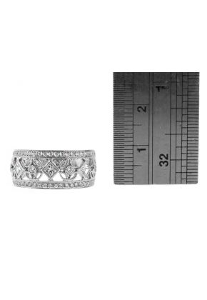 9.3mm Wide Ladies Ring with Open Design Work with Milgrain Detail in 18kt White Gold
