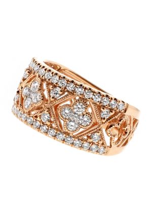 10.1mm Center Clover Design Bordered with Rows of Diamonds in 18kt Rose Gold