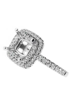 Square Double Row Halo, Two Row Shank in 18kt White Gold