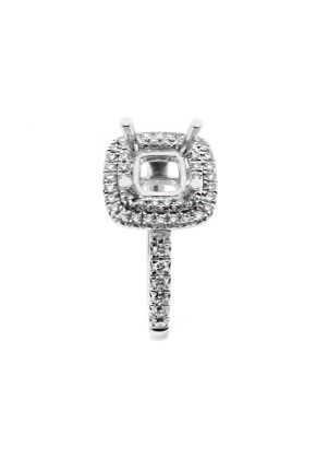 Square Double Row Halo, Two Row Shank in 18kt White Gold