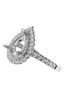 Double Halo Pear Shape Single Row Engagement Ring Semi Mount in 18kt White Gold