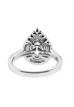 Double Halo Pear Shape Single Row Engagement Ring Semi Mount in 18kt White Gold