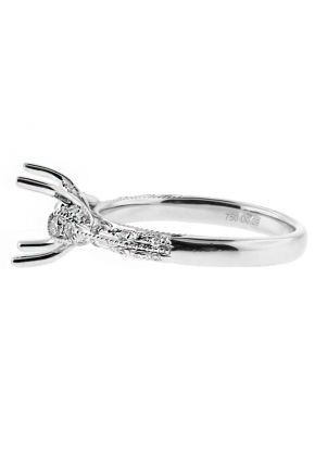Scalloped Side Design, Knife Edge, Milgrain, Tear Drop Shape Sides Diamond Engagement Ring Semi Mount in 18kt White Gold