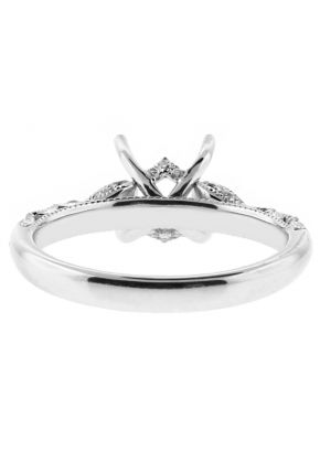 Scalloped Side Design, Knife Edge, Milgrain, Tear Drop Shape Sides Diamond Engagement Ring Semi Mount in 18kt White Gold