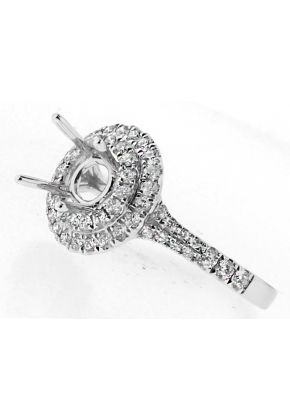 Round Halo Diamond Engagement Ring Semi Mount in 18kt White Gold
