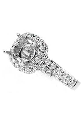 Cushion Halo, Graduating Shank Diamond Engagement Ring Semi Mount in 18kt White Gold