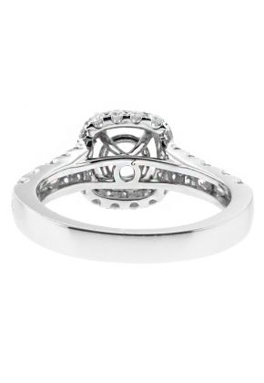 Cushion Halo, Graduating Shank Diamond Engagement Ring Semi Mount in 18kt White Gold