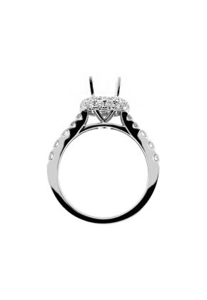 Cushion Halo, Graduating Shank Diamond Engagement Ring Semi Mount in 18kt White Gold