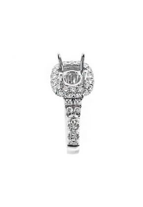 Cushion Halo, Graduating Shank Diamond Engagement Ring Semi Mount in 18kt White Gold