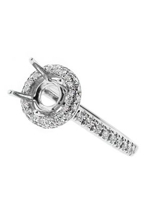 Circle Halo, Diamond Shank, Diamond Engagement Ring Semi Mount in 18kt White Gold