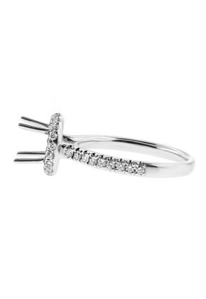 Circle Halo, Diamond Shank, Diamond Engagement Ring Semi Mount in 18kt White Gold