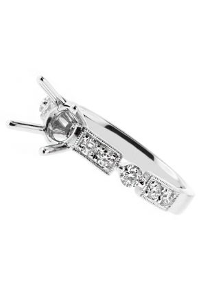 Circle Halo, Diamond Shank, Diamond Engagement Ring Semi Mount in 18kt White Gold