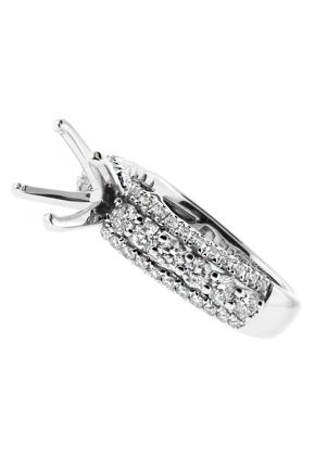 Three Row Curved Design Diamond Engagement Ring Semi Mount in 18kt White Gold