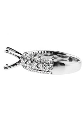 Three Row Curved Design Diamond Engagement Ring Semi Mount in 18kt White Gold