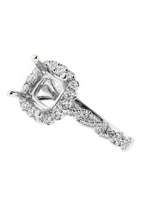 Cushion Halo with Twist Design Shank Diamond Engagement Ring Semi Mount in 18kt White Gold