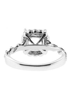 Cushion Halo with Twist Design Shank Diamond Engagement Ring Semi Mount in 18kt White Gold