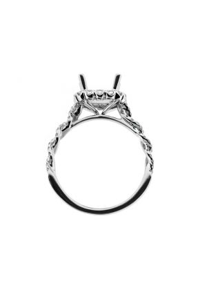 Cushion Halo with Twist Design Shank Diamond Engagement Ring Semi Mount in 18kt White Gold