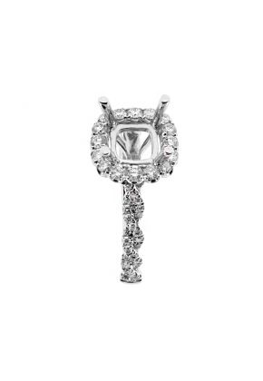 Cushion Halo with Twist Design Shank Diamond Engagement Ring Semi Mount in 18kt White Gold