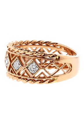 8.9mm Wide, Rope and Open work Design Ladies Diamond Ring in 18kt Rose Gold