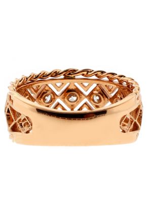 8.9mm Wide, Rope and Open work Design Ladies Diamond Ring in 18kt Rose Gold