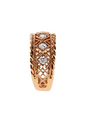 8.9mm Wide, Rope and Open work Design Ladies Diamond Ring in 18kt Rose Gold