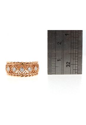 8.9mm Wide, Rope and Open work Design Ladies Diamond Ring in 18kt Rose Gold