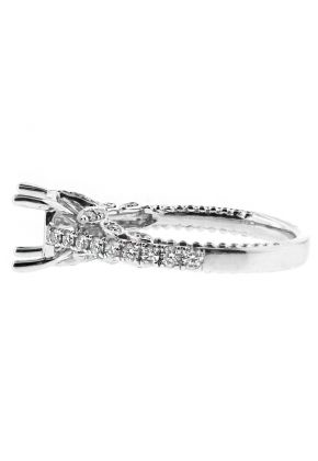 Graduating Diamond Shank, Leaf Design under Crown Engagement Ring Semi Mount in 18kt White Gold