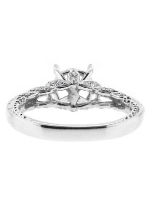 Graduating Diamond Shank, Leaf Design under Crown Engagement Ring Semi Mount in 18kt White Gold