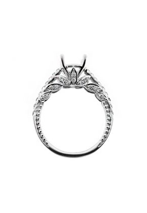 Graduating Diamond Shank, Leaf Design under Crown Engagement Ring Semi Mount in 18kt White Gold