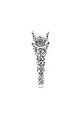 Graduating Diamond Shank, Leaf Design under Crown Engagement Ring Semi Mount in 18kt White Gold