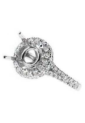 Diamond Round Side and Front Halo, Split Shank Engagement Ring Semi Mounting in 18kt White Gold