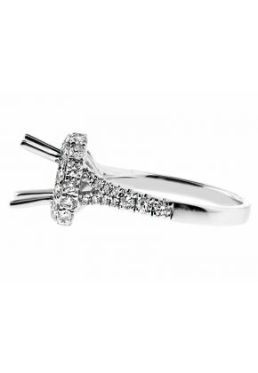 Diamond Round Side and Front Halo, Split Shank Engagement Ring Semi Mounting in 18kt White Gold