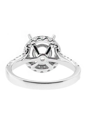 Diamond Round Side and Front Halo, Split Shank Engagement Ring Semi Mounting in 18kt White Gold