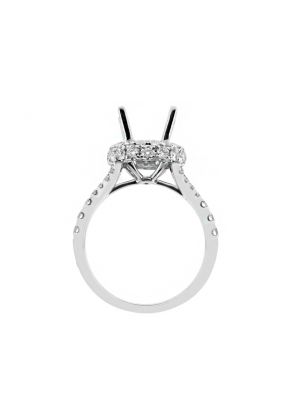 Diamond Round Side and Front Halo, Split Shank Engagement Ring Semi Mounting in 18kt White Gold