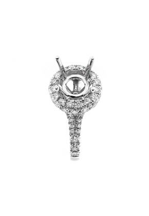 Diamond Round Side and Front Halo, Split Shank Engagement Ring Semi Mounting in 18kt White Gold