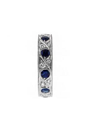 Vintage Style Genuine Sapphire and Diamond Eternity Ring in 18kt White Gold