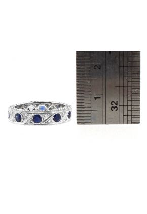 Vintage Style Genuine Sapphire and Diamond Eternity Ring in 18kt White Gold