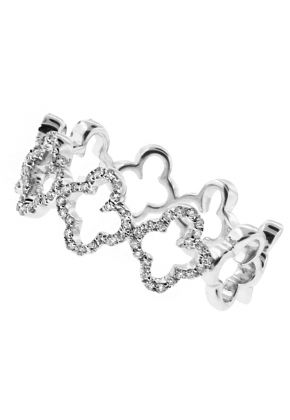 6.9mm Wide Open Clover Design Ladies Ring in 18kt White Gold