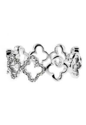 6.9mm Wide Open Clover Design Ladies Ring in 18kt White Gold
