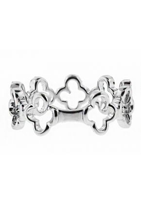 6.9mm Wide Open Clover Design Ladies Ring in 18kt White Gold
