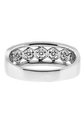 6.8mm Wide Open Hexagon Design Diamond Ring in 18kt White Gold
