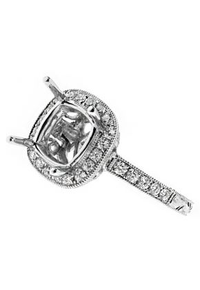 8x8 mm Center Cushion Halo Diamond Engagement Ring Semi Mount in 18kt White Gold