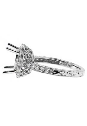 8x8 mm Center Cushion Halo Diamond Engagement Ring Semi Mount in 18kt White Gold