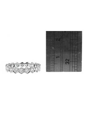Hexagon Shaped Design Single Row Round Diamond Eternity Ring Band in 18kt White Gold