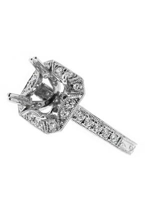 7.5x7.5mm Center, Radiant Halo Engagement Ring Semi Mount in 18kt White Gold