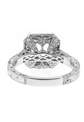 7.5x7.5mm Center, Radiant Halo Engagement Ring Semi Mount in 18kt White Gold