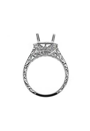 7.5x7.5mm Center, Radiant Halo Engagement Ring Semi Mount in 18kt White Gold