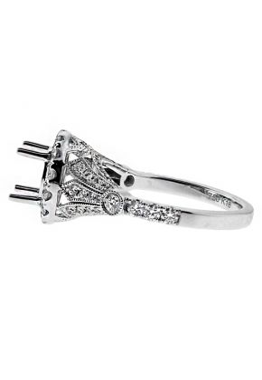 Round Halo One Extending to Three Row Split Milgrain Design Shank Engagement Ring Semi Mount