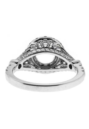 Round Halo One Extending to Three Row Split Milgrain Design Shank Engagement Ring Semi Mount